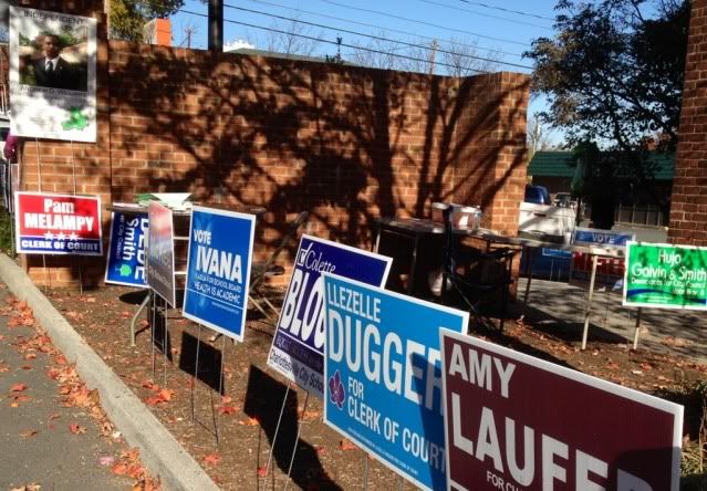 Many signs and not many voters at the downtown recreation center on election day.