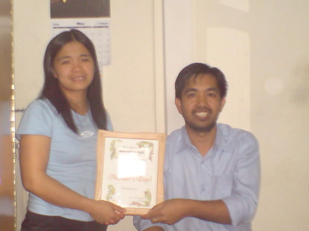 Mother Satty and Pastor Joseph during the awarding of certificates last May 22