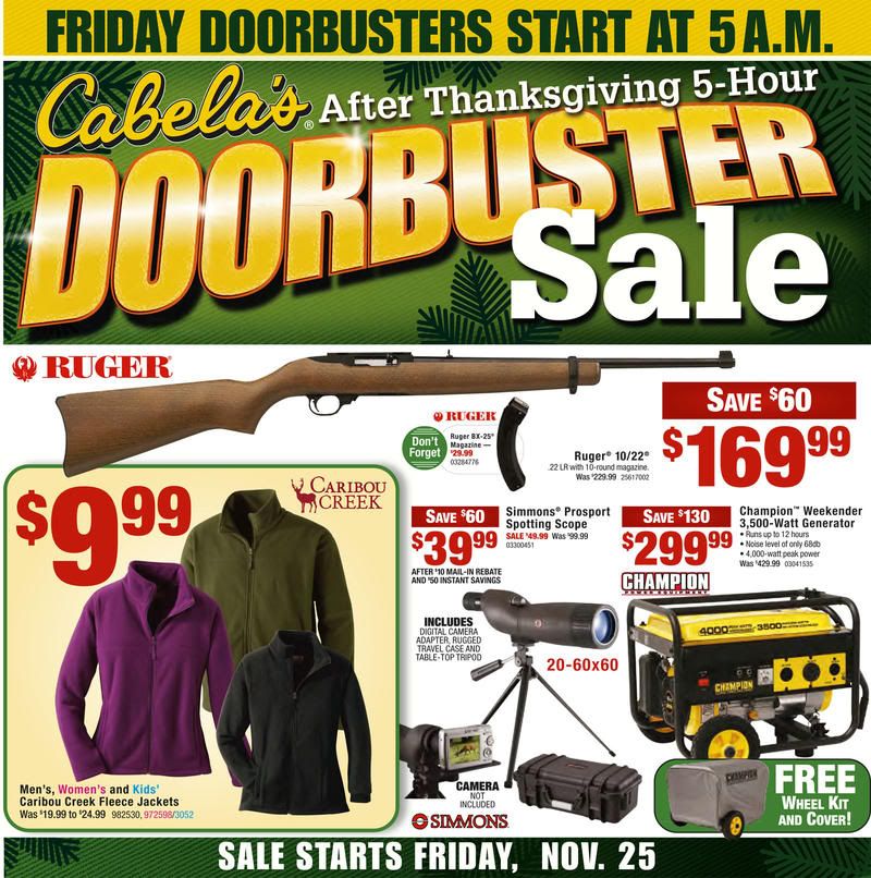 Cabela's selling 10/22's for 170 on Black Friday! Taurus Firearm Forum