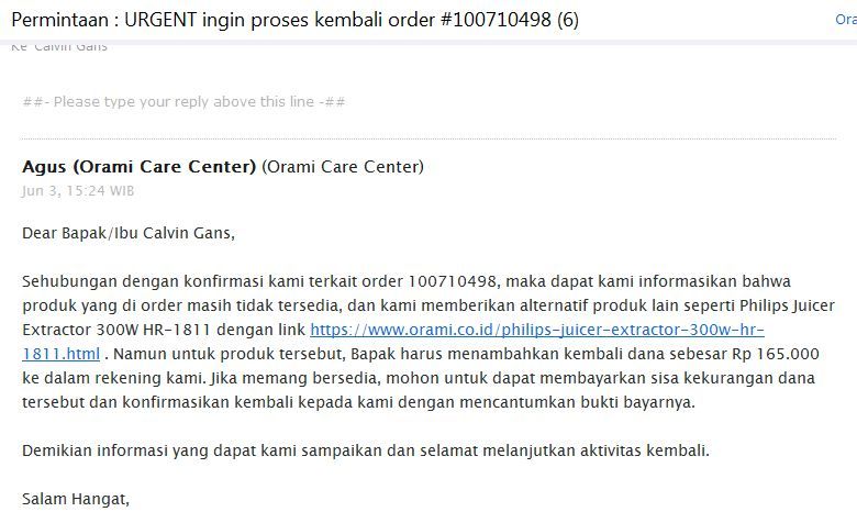 Hati-hati membeli barang promo di ORAMI.CO.ID ( BILNA)