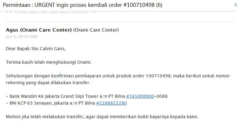 Hati-hati membeli barang promo di ORAMI.CO.ID ( BILNA)