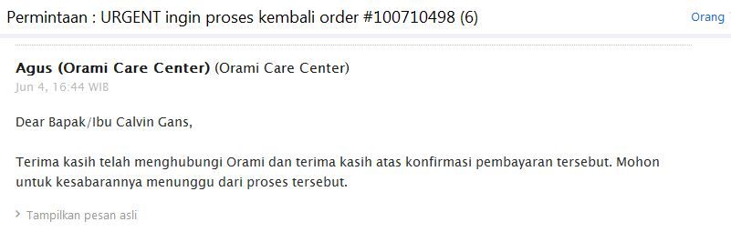 Hati-hati membeli barang promo di ORAMI.CO.ID ( BILNA)
